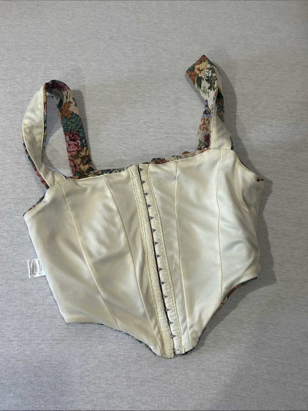 Tic Toc Floral Tapestry Corset Top with gold Ribbon Tie Sz S - Picture 7 of 7